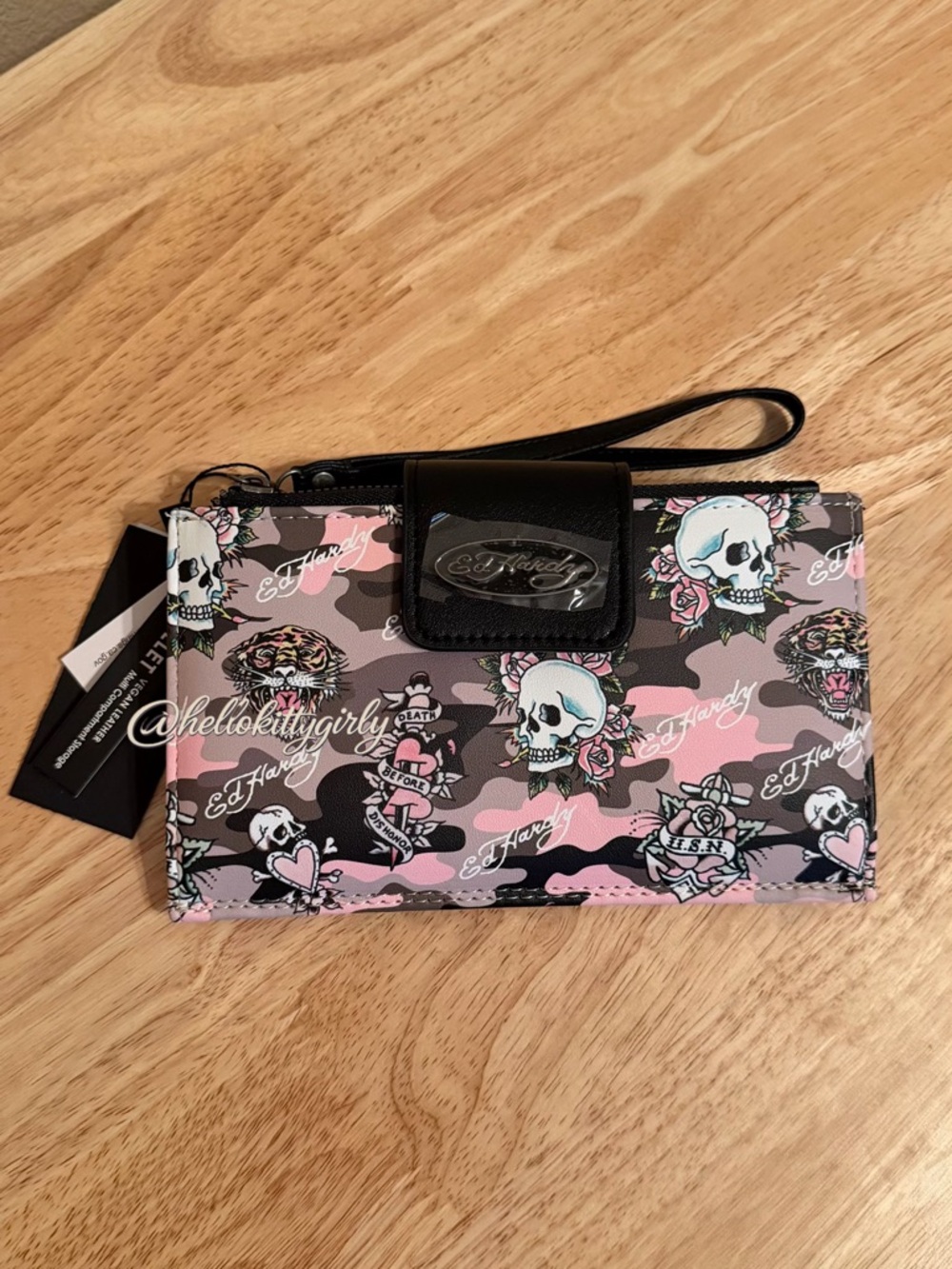 Ed Hardy Pink Camo Skull Wristlet Wallet